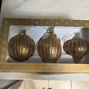 gold ribbed glass Christmas ornaments by Dillard's Trimmings New In Box